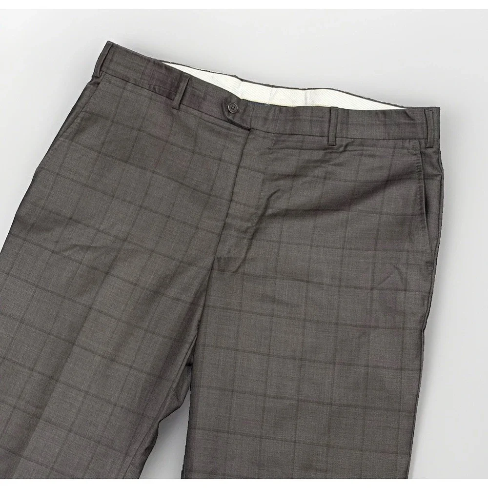 Ermenegildo Zegna Cloth Traveller Saks Wool Silk Gray Windowpane Suit Men's 44